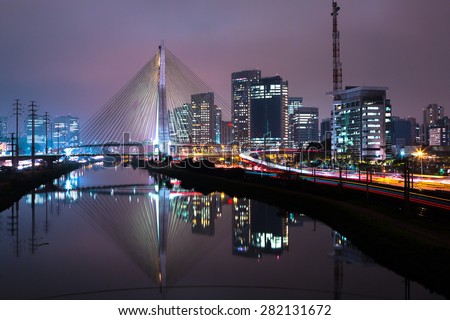 Sao Paulo Night Estaiada and Pinheiros River - Brazil - Latin America