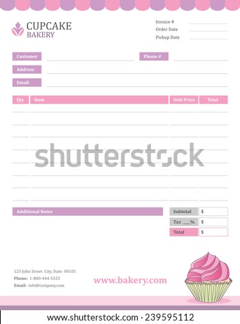 Bakery Invoice Template Stock Vector Illustration 239595112 : Shutterstock