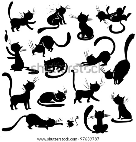 Cats Silhouettes - Poses, Vector - 97639787 : Shutterstock