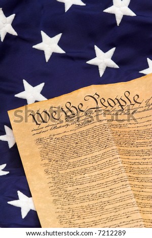 United States Constitution with stars on blue field background - vertical format.