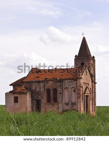 Ruins of an abandoned church in the field