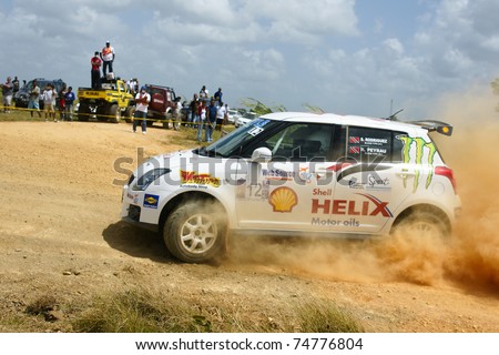 PORT OF SPAIN - APRIL 2: Action during the Trinidad and Tobago 2011 Motor Car Rally meet April 2, 2011 in Cipero, Trinidad & Tobago.  It is the largest motor sport event in the country.