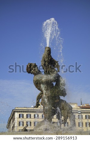 Sculpture of Glaucus the greek sea god, fountain of the Naiads Piazza della Repubblica Rome Italy