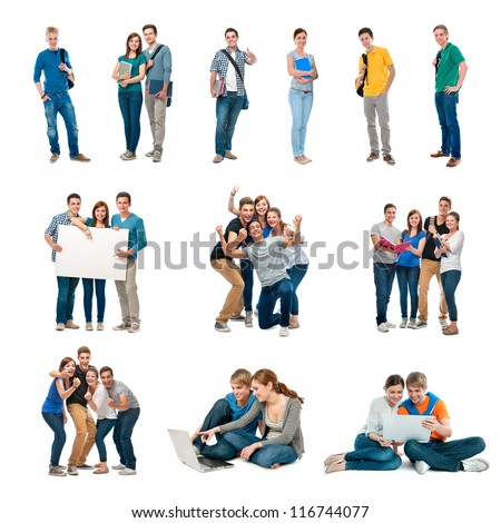 Group of students. Isolated over white background
