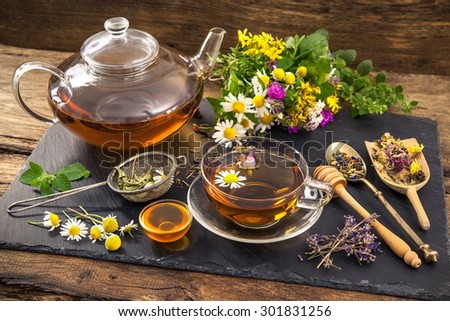 Cup of herbal tea with honey