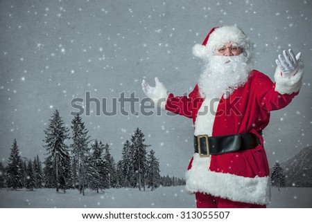 Santa Claus welcomes with spread arms