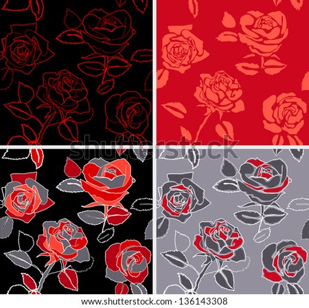 Vector Pattern Rose romantic seamless red black grey background