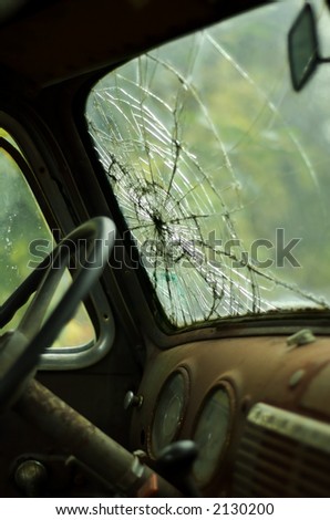 Interior view of cracked windshield