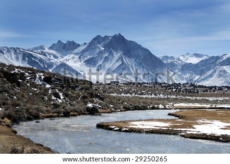 Snowy mountain and river