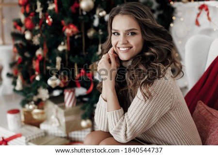 Similar – Image, Stock Photo Smiling woman near tree in park