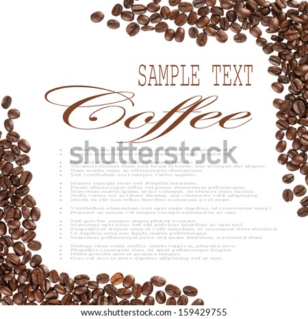 Coffee beans sample text on white background