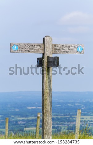 view from the south downs way footpath, sussex, england uk