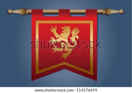 Red And Gold Medieval Banner Flag With Cloth Texture And Symbol Of A ...