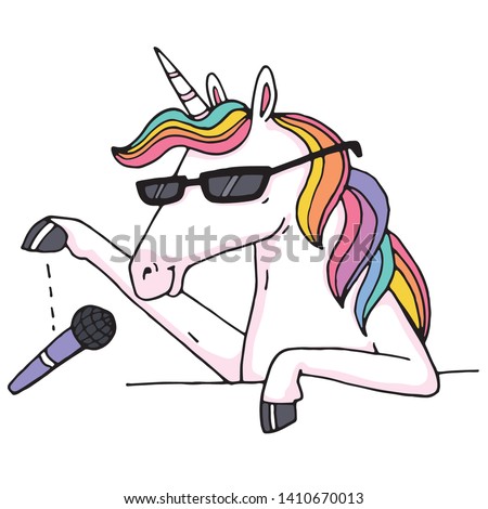 A very trendy rainbow unicorn doing a mic drop because he is too cool to continue talking. 