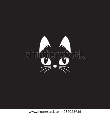 Simple cartoon cat icon on a black background. Vector Illustration.