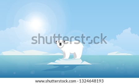 Global warming. Climate change concept. Polar bear on floating ice.
