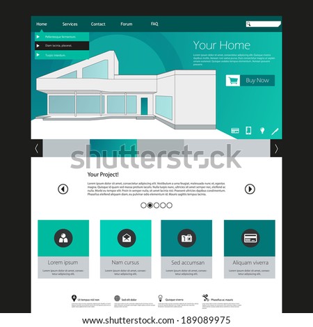 Flat Web Design elements. Templates for website. with minimalistic house lineart illustration.
