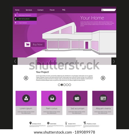 Flat Web Design elements. Templates for website. with minimalistic house lineart illustration.