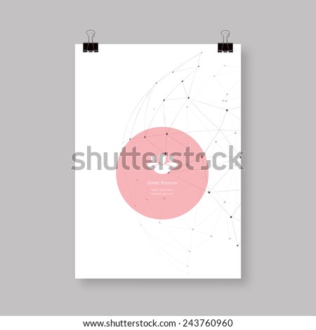 A4 / A3 Format paper design with text, minimal abstract sphere, paper clips and shadow Eps 10 vector illustration 