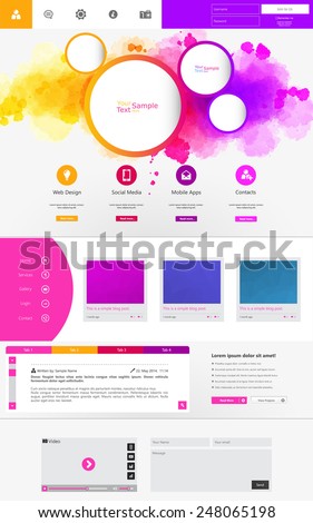 Abstract Creative concept vector one page website template isolated on background. Includes illustration interface, flat UI kit for web and UX mobile design, business infographic and social multimedia