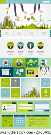 Eco One page flat website design, huge collection of website elements.