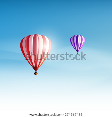 Hot-air balloons in the cloudy blue sky. Realistic Vector illustration (not traced)