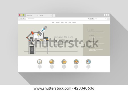 Vector flat browser design with website 