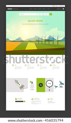 One Page Website Template Vector, with landscape vector illustration. Creative design.