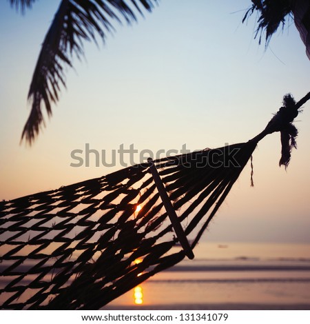 hammock at sunset, abstract vacations in tropics