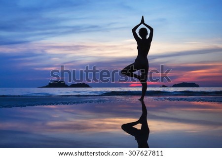 yoga background, beautiful silhouette of the woman