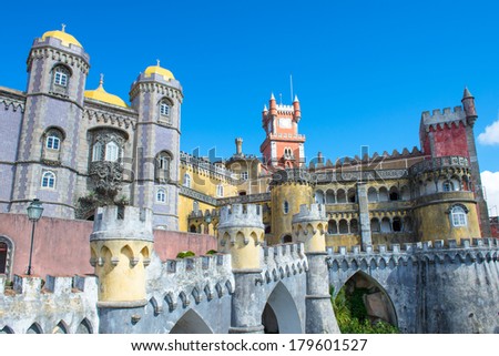 Da Pena Palace in Sintra on a blue day
