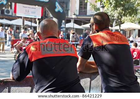 TOLEDO, SPAIN, OCTOBER 1: civil protection in the friendly match of wheelchair basketball, one of the Activities in the Youth Week on October 1, 2011 in Toledo, Spain