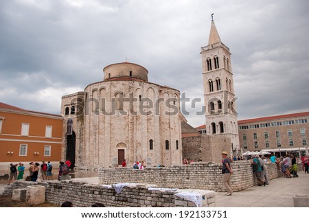 ZADAR, CROATIA September 1, 2012 - Flooded city area in Zadar, Croatia in front of church of st. Donat.