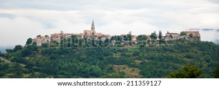 Buzet, Croatia - July 27, 2014: Panorama of Old Town Buzet. Today the region of Buze-stina is the central area of the future Native Park of Istria.