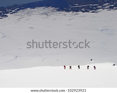 Climbers on Crown prince OlavÃ?Â´s glacier, Jan Mayen island in the Arctic