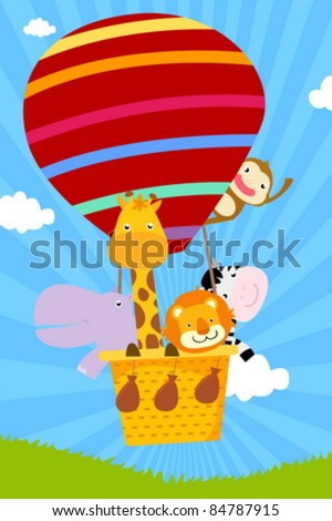 Animal And Hot Balloon Stock Vector Illustration 84787915 : Shutterstock