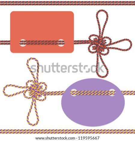 Good luck knots of colored twine with label on white background