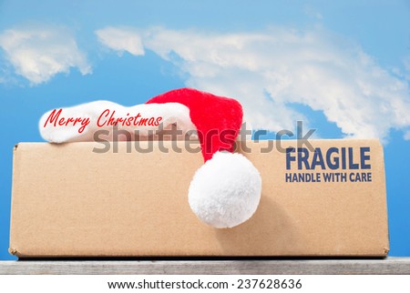 Christmas gift delivery concept, fragile handle with care