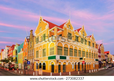 Downtown Willemstad at twilight, Curacao, Netherlands Antilles