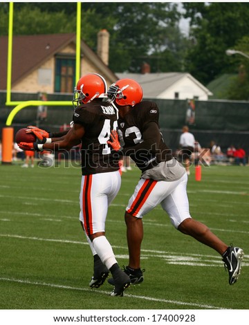 Berea, Ohio - July 30 2008: Defensive backs drill, Cleveland Browns Training Camp in Berea, Ohio, July 30, 2008