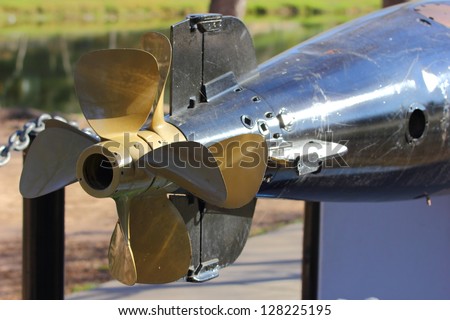 Close up of a submarine or torpedo propeller