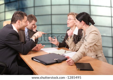 negotiation, business meeting of four persons
