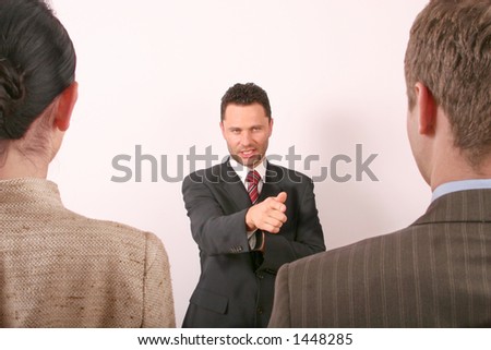 handsome business man pointing at man