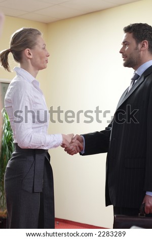 business man and woman handshake