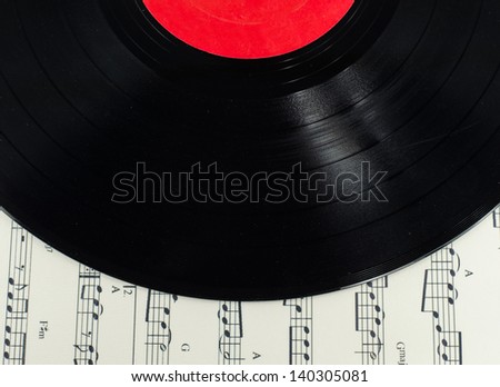 old disc on Musical notes paper- music concept -