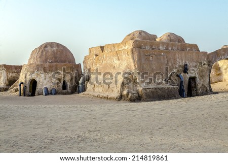 SAHARA, TUNISIA - AUGUST 18, 2014: Abandoned sets for the shooting of the movie Star Wars in the Sahara desert on a background of sand dunes in Sahara, Tunisia