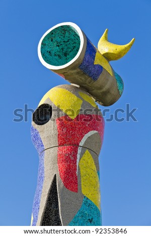BARCELONA, SPAIN - JANUARY 07: Sculpture Dona i Ocell on January 07, 2011 in Barcelona, Spain. This sculpture, designed by famous Joan Miro, presides over the park that bears the name of the artist