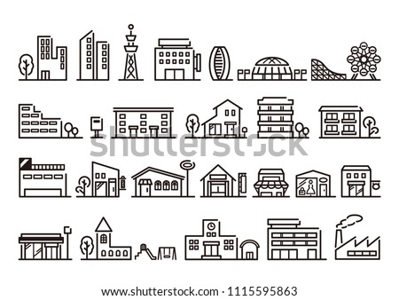 City and building icons set