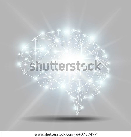 Glowing brain polygon with shiny light burst