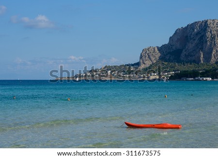 MONDELLO, SICILY, ITALY - September 26: not crowded waters of Mondello beach on September 26, 2014.